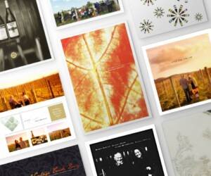 An image of nine annual report and direct mail covers for Martinborough Vineyard