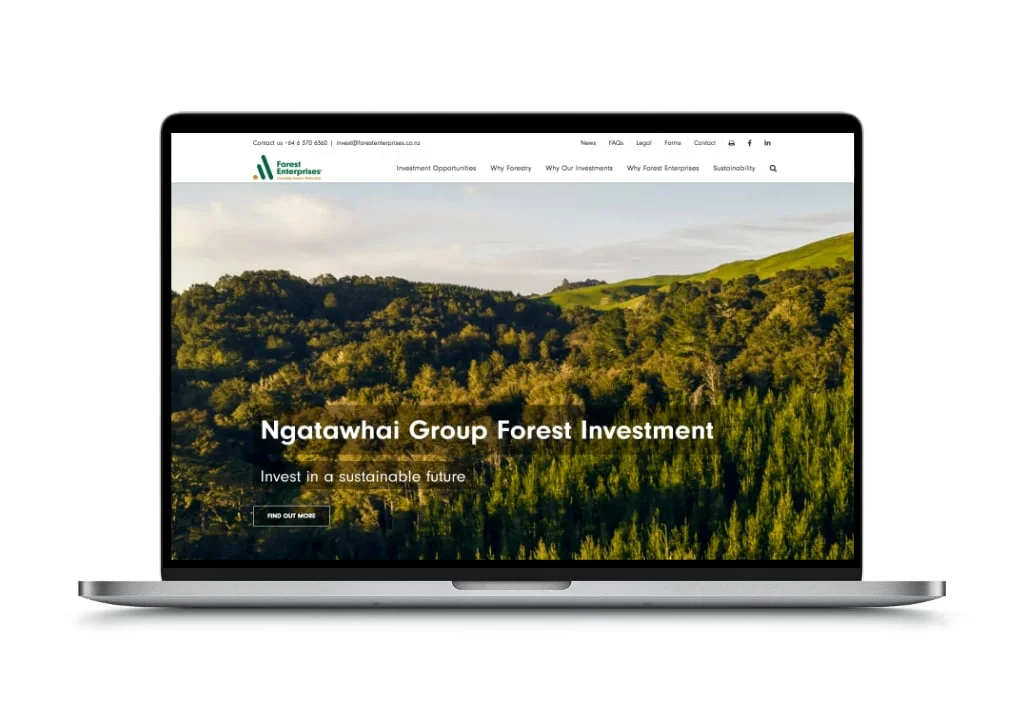 Laptop displaying Forest Enterprises website home page