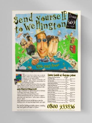 Send Yourself to Wellington illustrated characature press ad