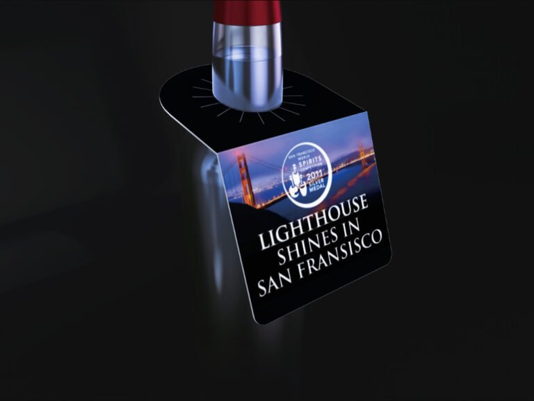 Lighthouse spirits advertisement with San Francisco spirits award backdrop