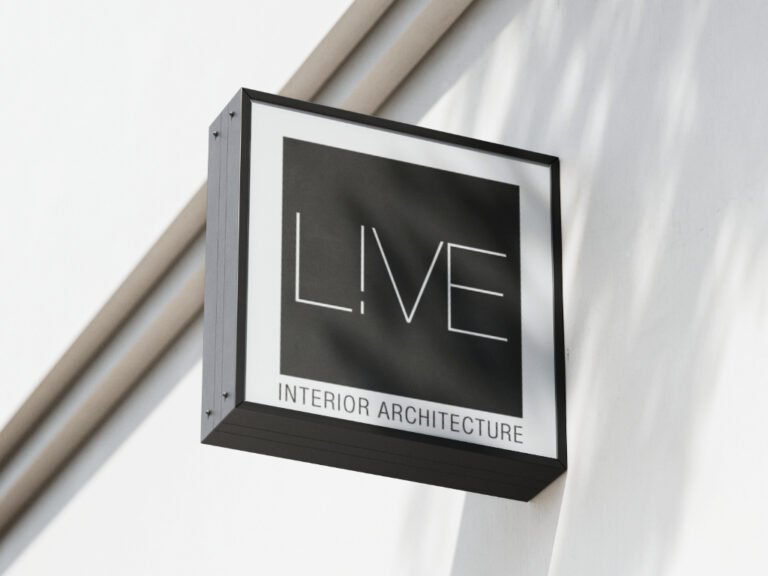 L!VE Interior architecture brand sign on building