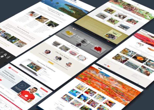 Variety of website design templates displayed.