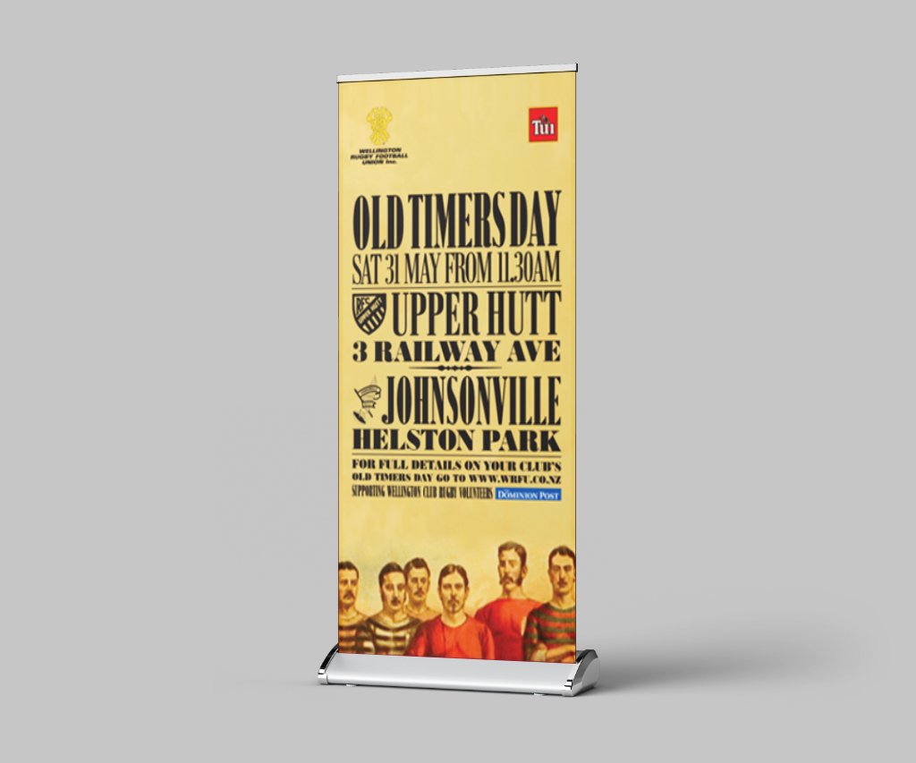 Banner for WRRFU Old Timers Day sports event with date and location.