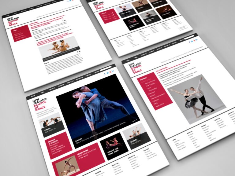 Dance school website design with class schedules and images.